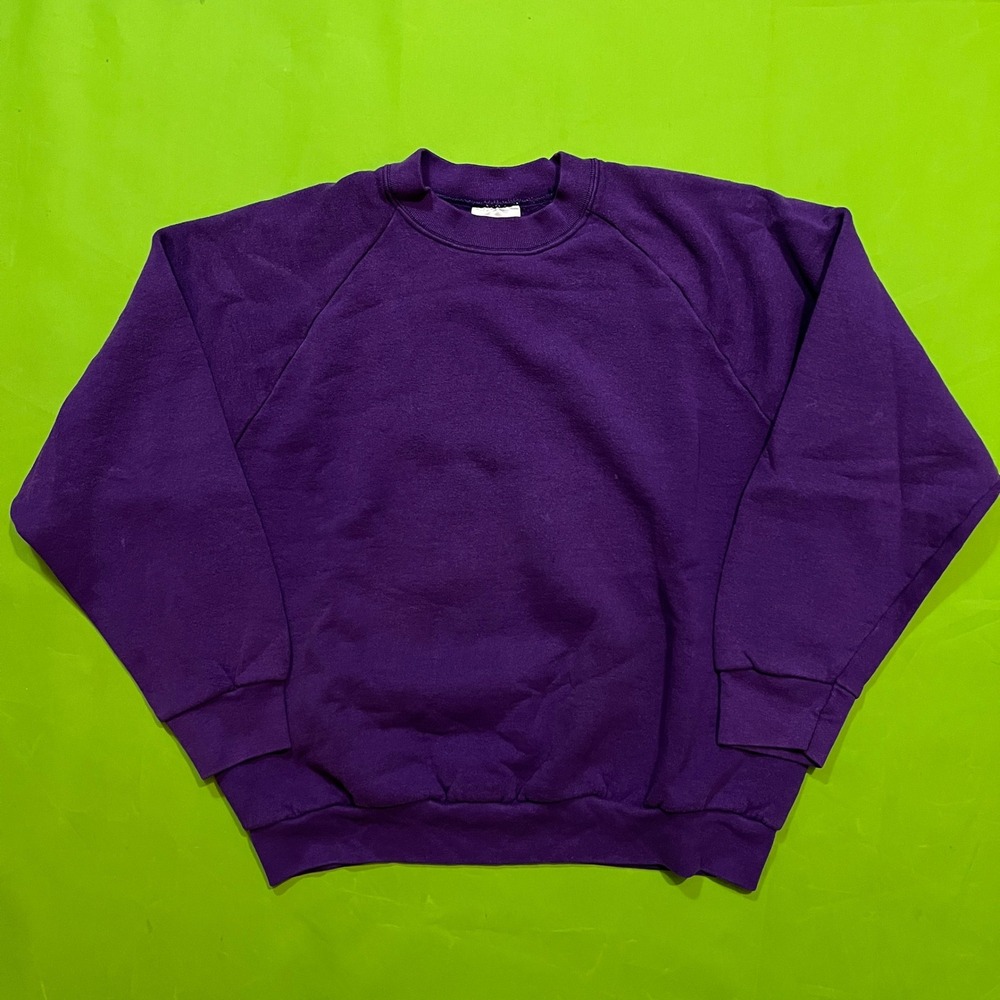 Fruit of the Loom‎ Sweatshirt Mens Large Purple Blank Crew Neck Vintage 90s